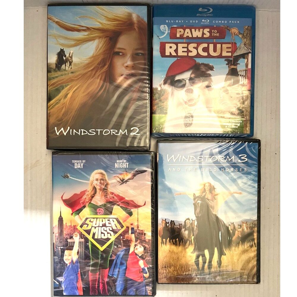 4 Blu Ray & DVDs for Kids Windstorm 2 3 Super Miss Paws to the Rescue NEW!